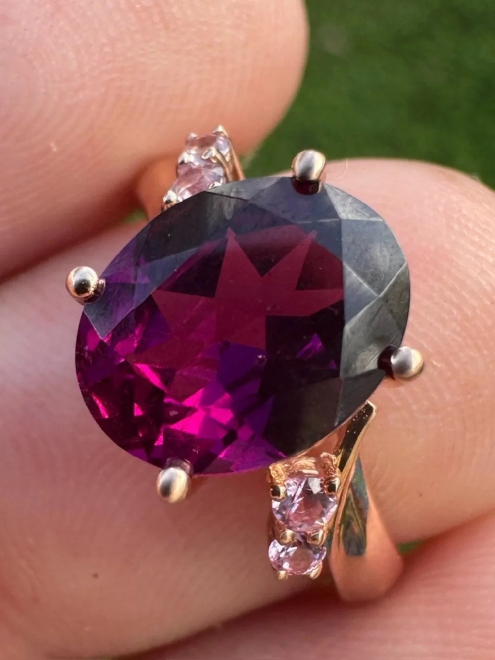 Solid 10k rose gold 2.60Ctw genuine grape garnet/pink sapphire